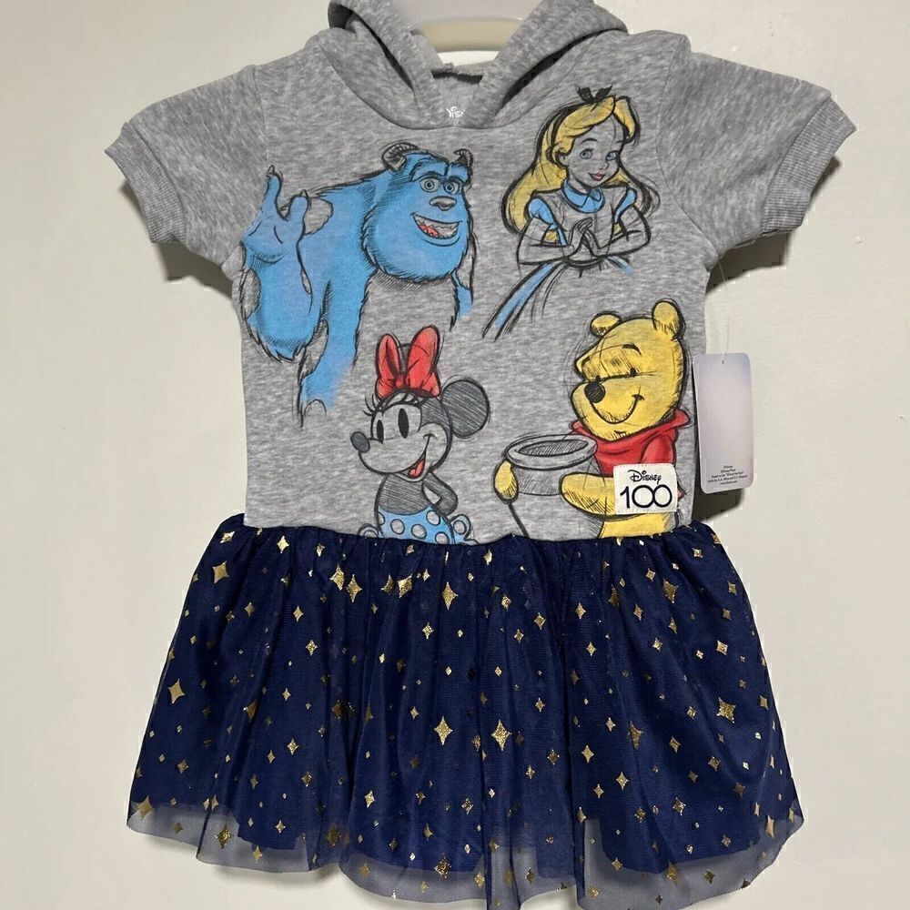 Disney Girls 100 Years Hooded Dress with Tulle Skirt Size 4/5 NWT